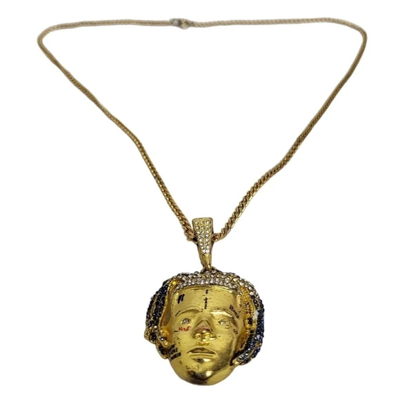 Punk Mens American Rapper Singer XXXTentacion Head Pendant Chain Necklace Gold - Picture 2 of 4